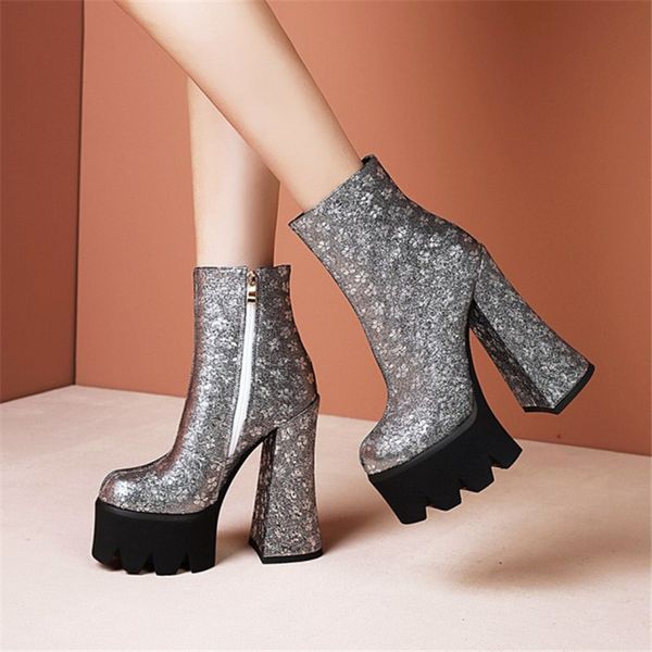 pxelena 2020 autumn winter ankle boots women super high heels chunky block platform gothic punk rock boots gold silver shoes 43, Black
pxelena 2020 autumn winter ankle boots women super high heels chunky block platform gothic punk rock boots gold silver shoes 43, Black