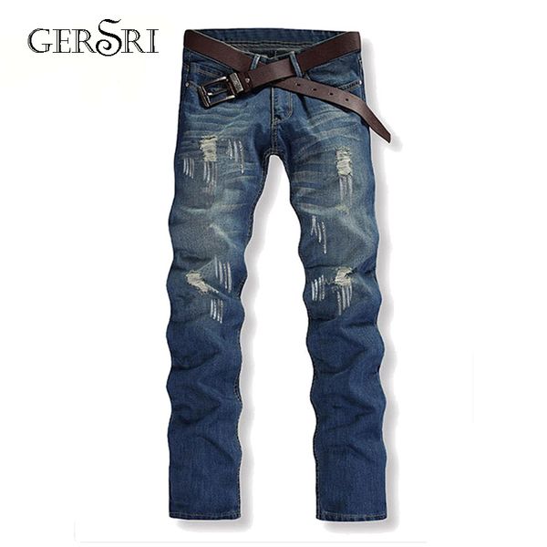 gersri straight destroyed jeans brand slim casual ripped jeans homme retro men's denim trousers cotton male pants, Blue
gersri straight destroyed jeans brand slim casual ripped jeans homme retro men's denim trousers cotton male pants, Blue