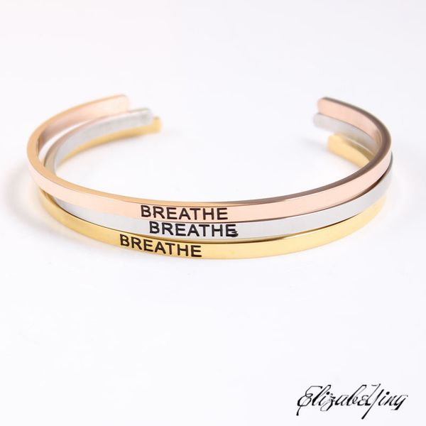 new stainless steel engraved (breathe) positive inspirational quote hand imprint cuff mantra bracelet bangle 3pcs/lot, Black
new stainless steel engraved (breathe) positive inspirational quote hand imprint cuff mantra bracelet bangle 3pcs/lot, Black