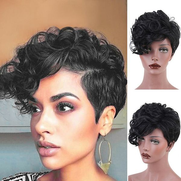 women fashion short curly full wig natural synthetic hair punks cosplay party us, Black
women fashion short curly full wig natural synthetic hair punks cosplay party us, Black