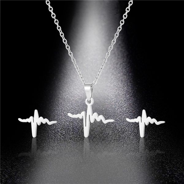 earrings & necklace all-match heart-shaped electrocardiogram pendant earring set for women with factory direct wholesale, Silver
earrings & necklace all-match heart-shaped electrocardiogram pendant earring set for women with factory direct wholesale, Silver