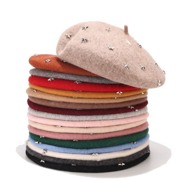 berets fashion women angora solid color beret female bonnet caps winter all matched warm walking hat with stars, Blue;gray
berets fashion women angora solid color beret female bonnet caps winter all matched warm walking hat with stars, Blue;gray