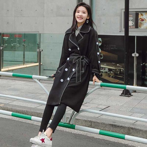 women's trench coats korean style long women coat double-breasted belted colorblock stitches lady duster windbreaker spring autumn, Tan;black
women's trench coats korean style long women coat double-breasted belted colorblock stitches lady duster windbreaker spring autumn, Tan;black