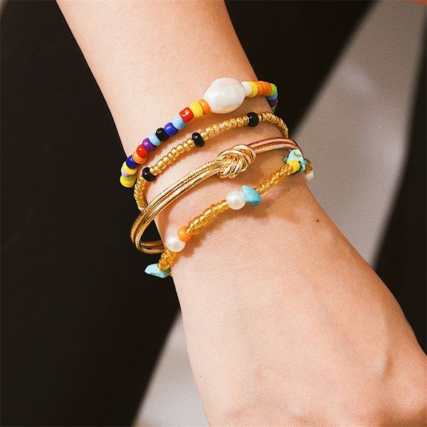 link, chain 4pcs/set fashion women bracelets colorful beads pearl singles knot open gold bracelet set simple girl jewelry, Black
link, chain 4pcs/set fashion women bracelets colorful beads pearl singles knot open gold bracelet set simple girl jewelry, Black