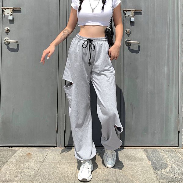 casual loose solid holes women autumn elastic waist joggers pants ladies sportswear fashion drawstring trousers sj6916m, Black;white
casual loose solid holes women autumn elastic waist joggers pants ladies sportswear fashion drawstring trousers sj6916m, Black;white