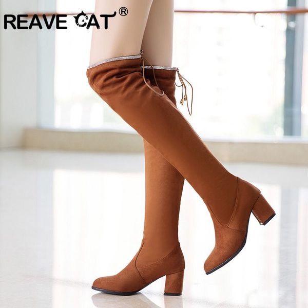 reave cat winter boots women pointed toe thick heels high slip on over knee boots stretch female botas mujer a1211, Black
reave cat winter boots women pointed toe thick heels high slip on over knee boots stretch female botas mujer a1211, Black