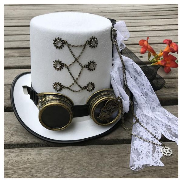 stingy brim hats women white handmade steampunk hat with gear glasses and lace stage magic performance size 57cm, Blue;gray
stingy brim hats women white handmade steampunk hat with gear glasses and lace stage magic performance size 57cm, Blue;gray