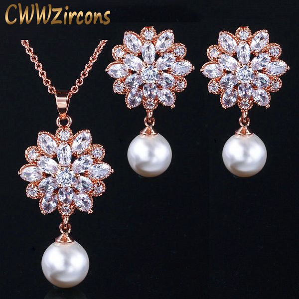cwwzircons 2020 new arrival gorgeous cubic zirconia flower earring necklace women fashion pearl jewelry set rose gold color t279, Silver
cwwzircons 2020 new arrival gorgeous cubic zirconia flower earring necklace women fashion pearl jewelry set rose gold color t279, Silver