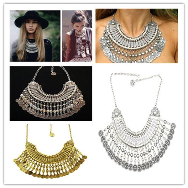 new bohemia turkish gypsy gold necklaces zamac jewelry handcraft ethnic coin fringe choker bib statement necklace women, Silver
new bohemia turkish gypsy gold necklaces zamac jewelry handcraft ethnic coin fringe choker bib statement necklace women, Silver