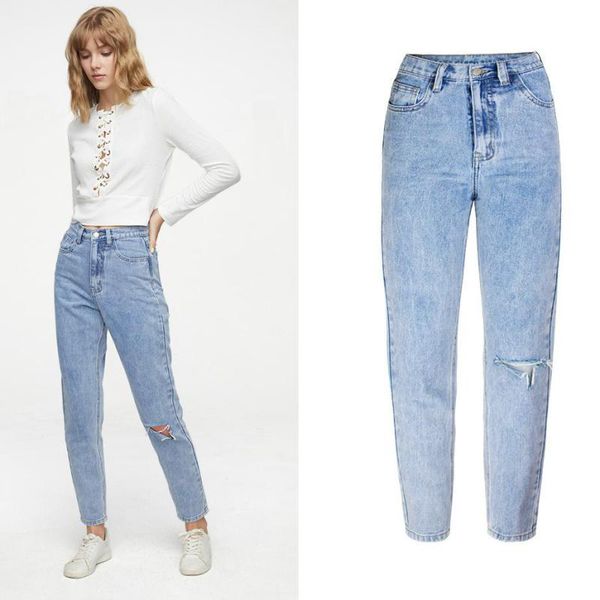 women knee hole boyfriend jeans high waist slim fit loose straight leg ripped distressed denim pants casual mom jean trousers, Blue
women knee hole boyfriend jeans high waist slim fit loose straight leg ripped distressed denim pants casual mom jean trousers, Blue