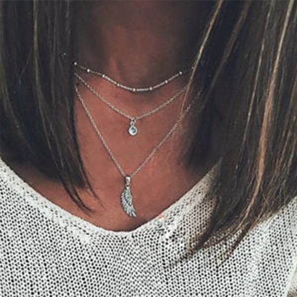 new bohemian wing pendant round bead three layer necklace women women necklaces, Silver
new bohemian wing pendant round bead three layer necklace women women necklaces, Silver