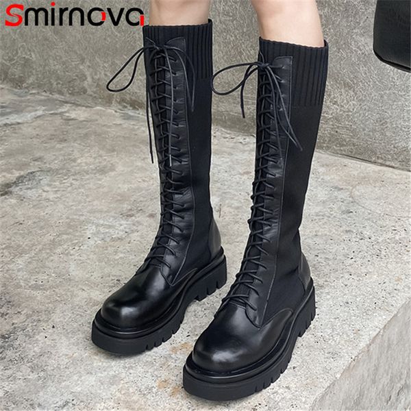 smirnova 2020 genuine leather +knitting women knee high boots round toe lace up fashion casual shoes woman, Black
smirnova 2020 genuine leather +knitting women knee high boots round toe lace up fashion casual shoes woman, Black
