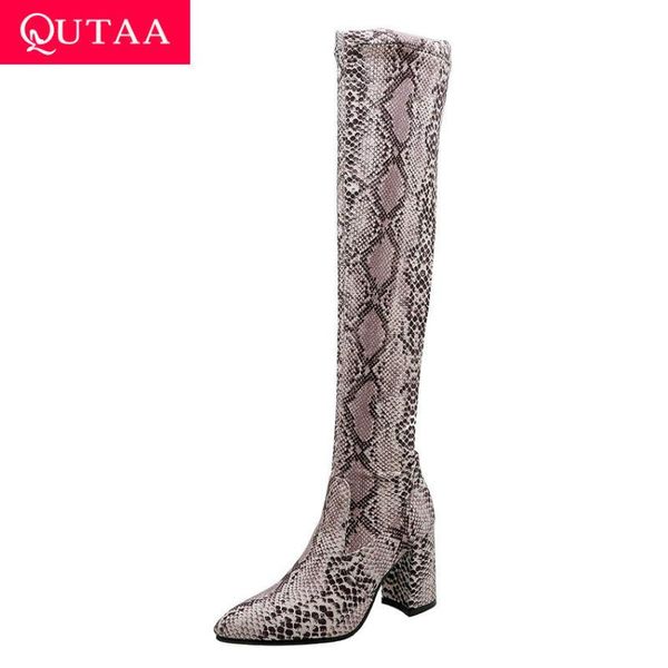 qutaa 2020 snakeskin pu leather slip on fashion over the knee high boots square high heel pointed toe women shoes size34-42, Black
qutaa 2020 snakeskin pu leather slip on fashion over the knee high boots square high heel pointed toe women shoes size34-42, Black