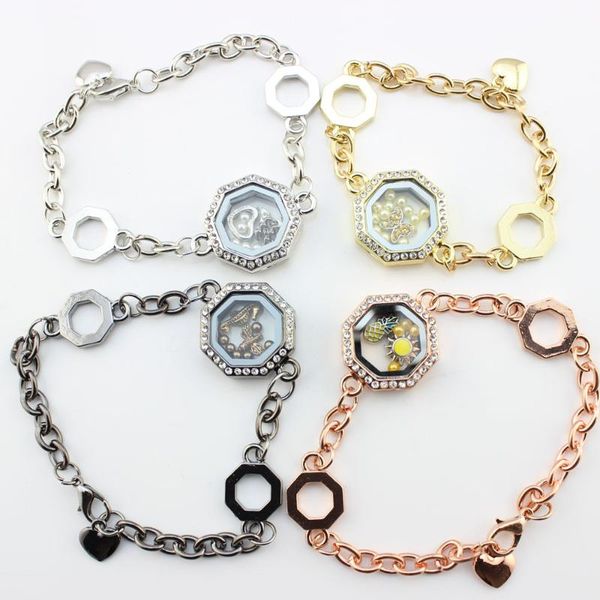 octagonal alloy floating locket bracelets with rhinestone glass memory locket bangles bracelet mix colors 5pcs, Black
octagonal alloy floating locket bracelets with rhinestone glass memory locket bangles bracelet mix colors 5pcs, Black