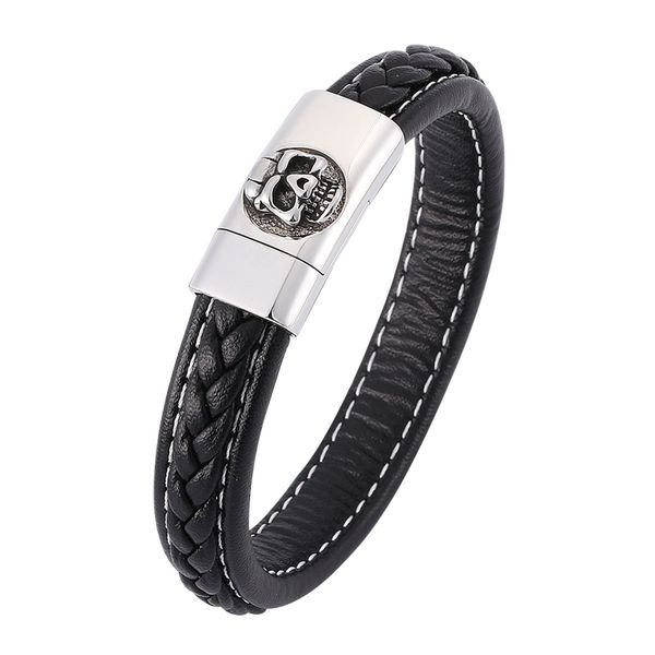 new men leather bracelet black braided punk skull bracelet handmade magnetic steel buckle leather wristband male jewelry c0353, Golden;silver
new men leather bracelet black braided punk skull bracelet handmade magnetic steel buckle leather wristband male jewelry c0353, Golden;silver