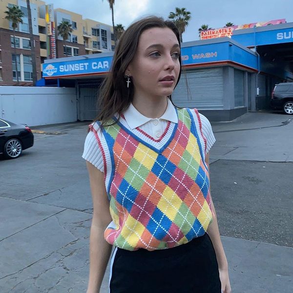 argyle plaid knitted sweater vest female england preppy style y2k clothes v neck casual 90s knitwear autumn winter, Black;white
argyle plaid knitted sweater vest female england preppy style y2k clothes v neck casual 90s knitwear autumn winter, Black;white
