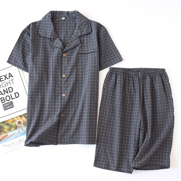 plaid couples' 2pcs sleeep set summer new cotton gauze pajamas suit home clothes soft japanese style lovely soft nightwear, Black;brown 
plaid couples' 2pcs sleeep set summer new cotton gauze pajamas suit home clothes soft japanese style lovely soft nightwear, Black;brown