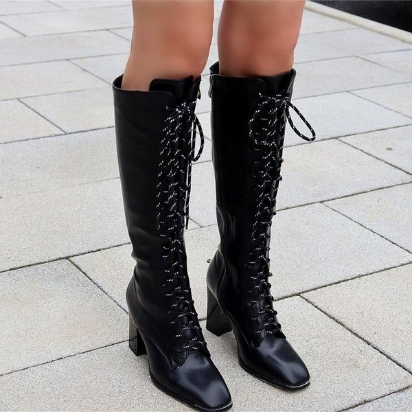 boots fashion square toe thick high heels platform knee woman lace up women autumn winter motorcycle shoes, Black
boots fashion square toe thick high heels platform knee woman lace up women autumn winter motorcycle shoes, Black
