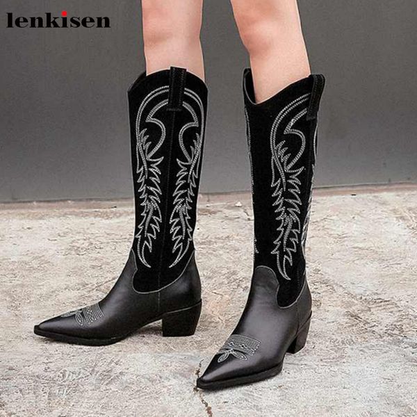 lenkisen chic totem sewing genuine leather pointed toe high heels fashion patchwork winter keep warm women knee high boots l10, Black
lenkisen chic totem sewing genuine leather pointed toe high heels fashion patchwork winter keep warm women knee high boots l10, Black