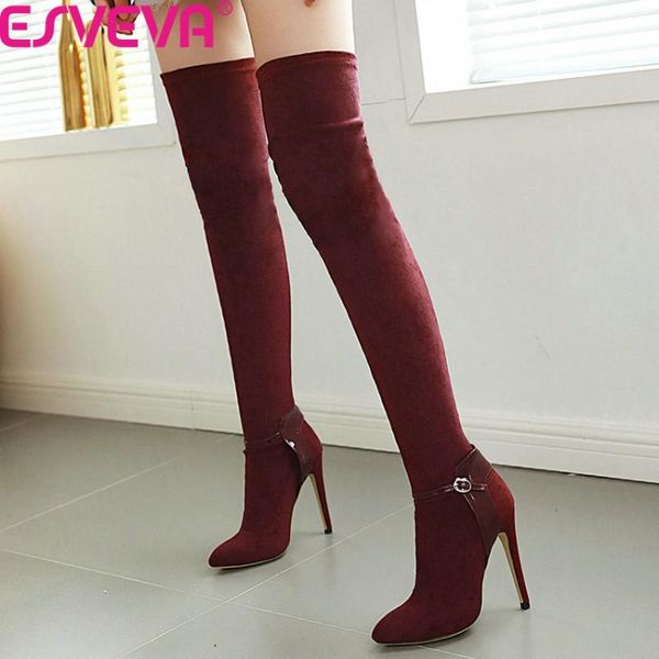 boots esveva 2021 flock thin high heel autumn winter women shoes fashion pointed toe buckle slip on over the knee size34-43, Black
boots esveva 2021 flock thin high heel autumn winter women shoes fashion pointed toe buckle slip on over the knee size34-43, Black