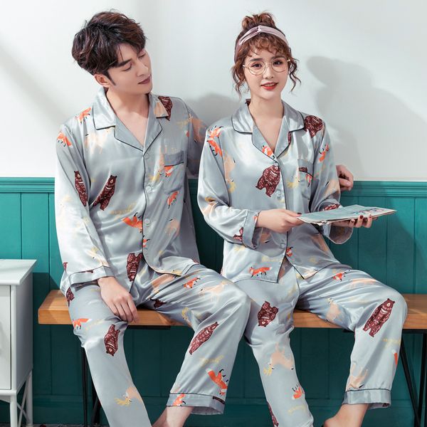 men's sleepwear spring autumn print pattern women pajama set satin silk turn-down collar pajamas long sleeve trousers two paper suit, Black;brown
men's sleepwear spring autumn print pattern women pajama set satin silk turn-down collar pajamas long sleeve trousers two paper suit, Black;brown