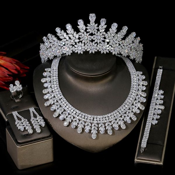 luxury bridal wedding 5-piece set dubai full set of women jewelry cubic oxide crown wedding headdress and necklace set, White
luxury bridal wedding 5-piece set dubai full set of women jewelry cubic oxide crown wedding headdress and necklace set, White