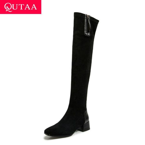 qutaa 2020 stretch flock pu over the knee boots square heel slip on women shoes square toe zipper fashion long boots size 34-43, Black
qutaa 2020 stretch flock pu over the knee boots square heel slip on women shoes square toe zipper fashion long boots size 34-43, Black