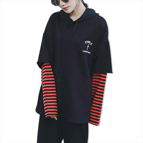 korean version of the autumn winter womens loose grey hoodies striped long sleeved fake two thin section casual sweatshirt, Black
korean version of the autumn winter womens loose grey hoodies striped long sleeved fake two thin section casual sweatshirt, Black
