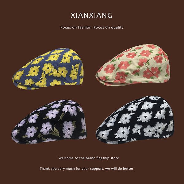 berets hat female summer three-dimensional flower embroidery beret fashion western style painter cap forward, Blue;gray
berets hat female summer three-dimensional flower embroidery beret fashion western style painter cap forward, Blue;gray