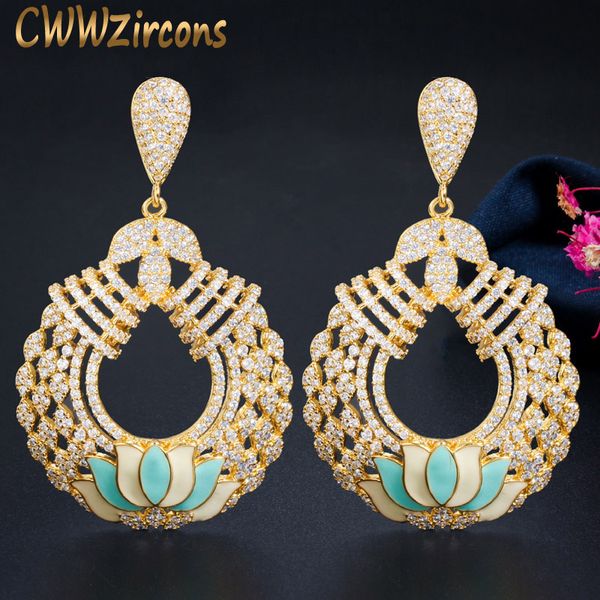 cwwzircons unique design enamel flower yellow gold color cz long drop big luxury earring women engagement party jewelry cz681, Silver
cwwzircons unique design enamel flower yellow gold color cz long drop big luxury earring women engagement party jewelry cz681, Silver
