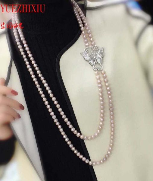 natural fresh water pearl black tahitian pearl butterfly double layer sweater chain micro set long necklace 8-9mm 30-32inch, Silver 
natural fresh water pearl black tahitian pearl butterfly double layer sweater chain micro set long necklace 8-9mm 30-32inch, Silver