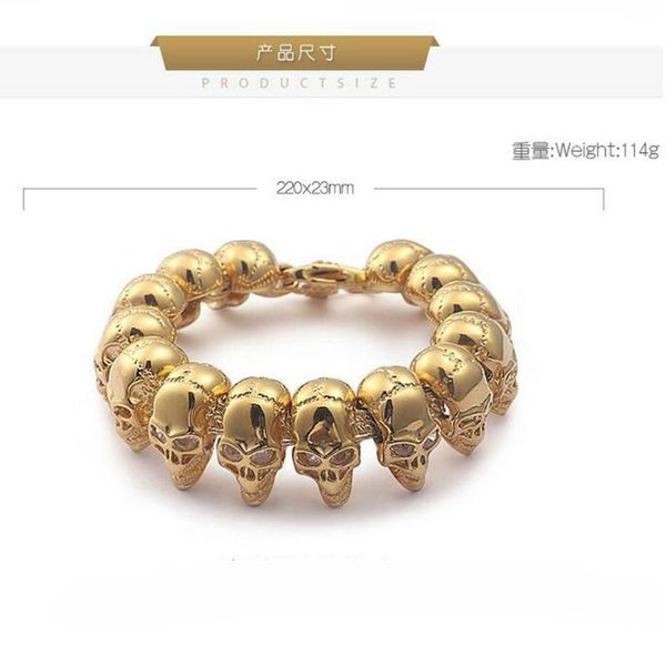 cool mens 316l stainless steel punk bracelet gold shiny skull charm link chain bracelet, Black
cool mens 316l stainless steel punk bracelet gold shiny skull charm link chain bracelet, Black