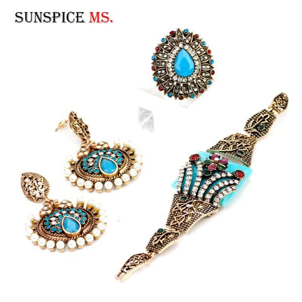 sunspicems turkey blue stone earring ring bracelet sets retro gold color female vintage party jewelry ethnic wedding bijoux gift, Silver
sunspicems turkey blue stone earring ring bracelet sets retro gold color female vintage party jewelry ethnic wedding bijoux gift, Silver