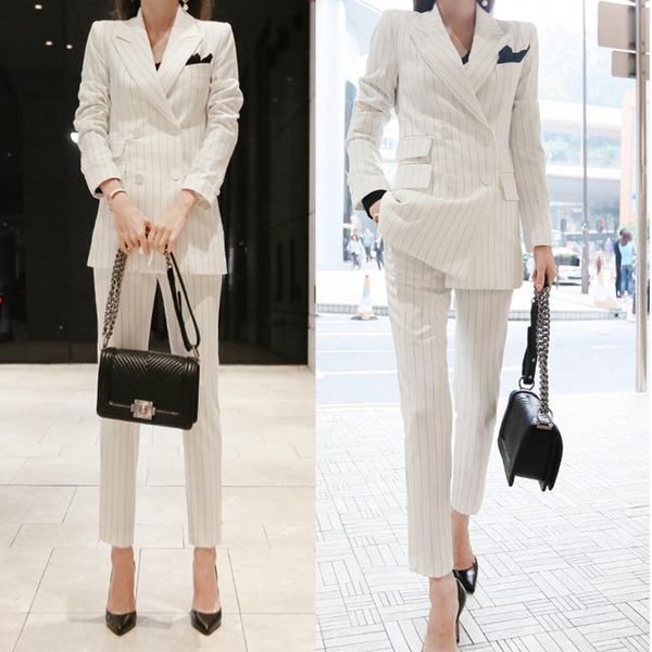 women's two piece pants temperament fashion elegant self-cultivation women pant suits double-breasted professional suit two-piece, White
women's two piece pants temperament fashion elegant self-cultivation women pant suits double-breasted professional suit two-piece, White
