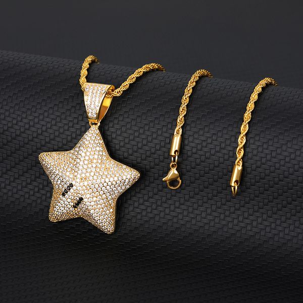 men hip hop iced out bling five-pointed star pendant necklaces setting zircon fashion charm gold color necklace chains jewelry, Silver
men hip hop iced out bling five-pointed star pendant necklaces setting zircon fashion charm gold color necklace chains jewelry, Silver