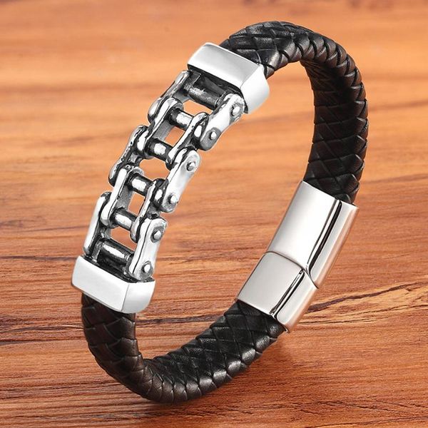 charm bracelets unique punk design special pattern bicycle chain stainless steel accessories men's leather bracelet multi-color birthda, Golden;silver 
charm bracelets unique punk design special pattern bicycle chain stainless steel accessories men's leather bracelet multi-color birthda, Golden;silver