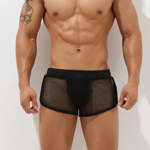 men's shorts boxers mesh lining pajamas at home casual trunks quick dry breathable and comfortable, White;black
men's shorts boxers mesh lining pajamas at home casual trunks quick dry breathable and comfortable, White;black