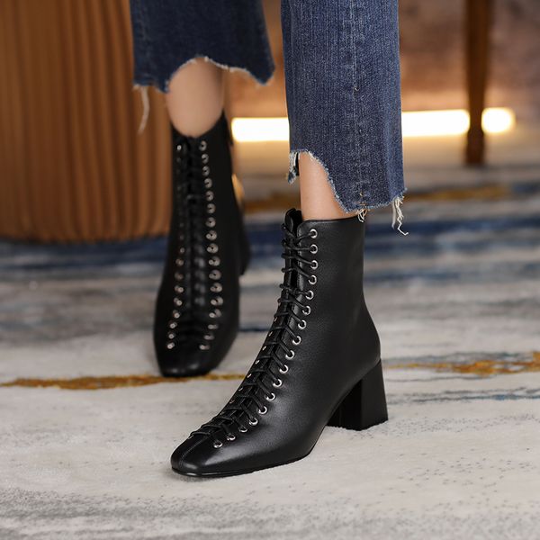 fashion woman ankle boots genuine leather handmade autumn winter boots cross-tied high heels boots woman, Black
fashion woman ankle boots genuine leather handmade autumn winter boots cross-tied high heels boots woman, Black