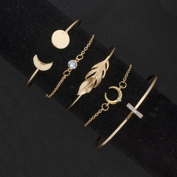 5 pcs/set boho multilayer feather moon round crystal zircon open bracelet women simple adjustable bracelets fashion jewelry, Black
5 pcs/set boho multilayer feather moon round crystal zircon open bracelet women simple adjustable bracelets fashion jewelry, Black