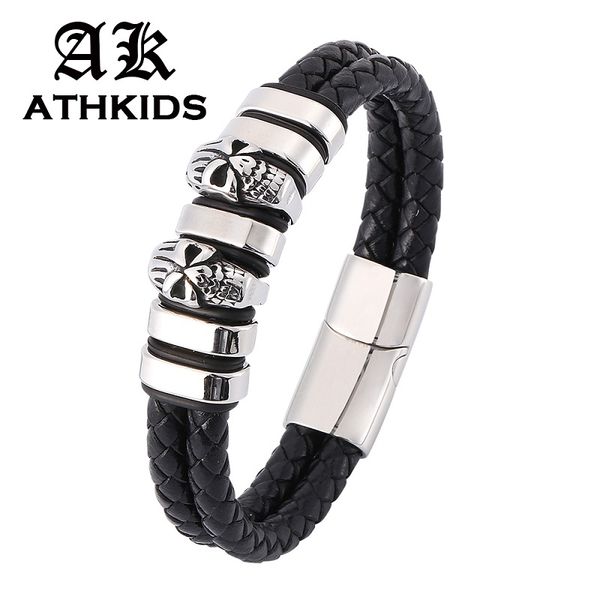 charm bracelets vintage double braided leather bracelet men stainless steel skull magnetic clasp punk bangles gifts pd0366, Golden;silver
charm bracelets vintage double braided leather bracelet men stainless steel skull magnetic clasp punk bangles gifts pd0366, Golden;silver