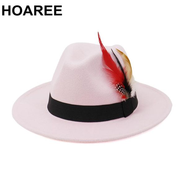 buttermer women pink fedora panama hat wide brim wool felt hat with feather men jazz trilby cap party formal top, Blue;gray
buttermer women pink fedora panama hat wide brim wool felt hat with feather men jazz trilby cap party formal top, Blue;gray
