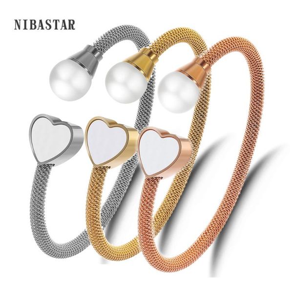 new three colors jewelry bracelets 316l stainless steel heart and peasrl elastic cable mesh cuff bracelets bangles for women, Black
new three colors jewelry bracelets 316l stainless steel heart and peasrl elastic cable mesh cuff bracelets bangles for women, Black