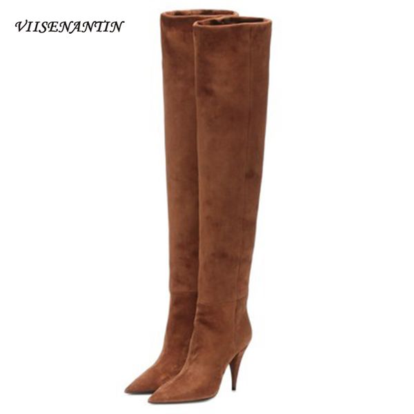 boots trendy women's thick-heeled stretch knee-length straight pleated autumn winter cow suede leather sleeve catwalk, Black
boots trendy women's thick-heeled stretch knee-length straight pleated autumn winter cow suede leather sleeve catwalk, Black