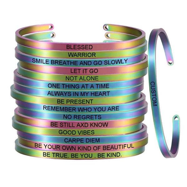 bangle 4mm custom laser engrave randomly color dazzling stainless steel mantra quote colorful inspirational cuff jewelry sl-093, Black
bangle 4mm custom laser engrave randomly color dazzling stainless steel mantra quote colorful inspirational cuff jewelry sl-093, Black