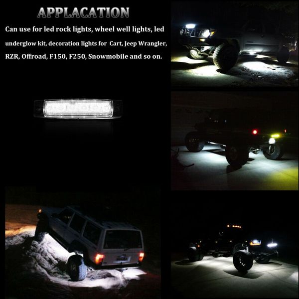 4pcs white 6-led rock lights semaphore for offroad truck rzr atv utv easy installation
4pcs white 6-led rock lights semaphore for offroad truck rzr atv utv easy installation