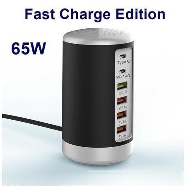 65w 6 port usb fast charger hub quick charge qc 3.0 multi usb type c pd charger charging station 
65w 6 port usb fast charger hub quick charge qc 3.0 multi usb type c pd charger charging station