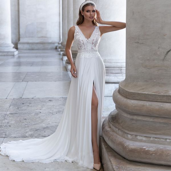 Jiayigong Sexy Split Chiffon Wedding Gowns Plus Size V-neck Sleeveless Lace Applique Zip Up Beach Wedding Dress Robe De Mariage, White
Jiayigong Sexy Split Chiffon Wedding Gowns Plus Size V-neck Sleeveless Lace Applique Zip Up Beach Wedding Dress Robe De Mariage, White