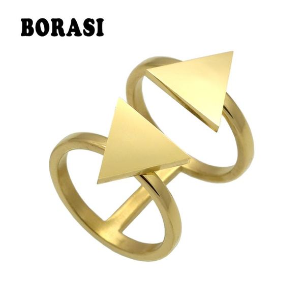 cluster rings cute double triangle cut stainless steel ring summer style white gold color women anillos mujer anel feminino jewelry, Golden;silver
cluster rings cute double triangle cut stainless steel ring summer style white gold color women anillos mujer anel feminino jewelry, Golden;silver