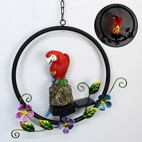 solar-powered parrot pendant led lamp resin craft garden ornament
