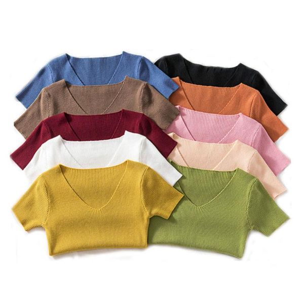 women's t-shirt women v-neck knitted short sleeve sweaters candy color lady single-breasted buttons sweater female bt158a, White
women's t-shirt women v-neck knitted short sleeve sweaters candy color lady single-breasted buttons sweater female bt158a, White
